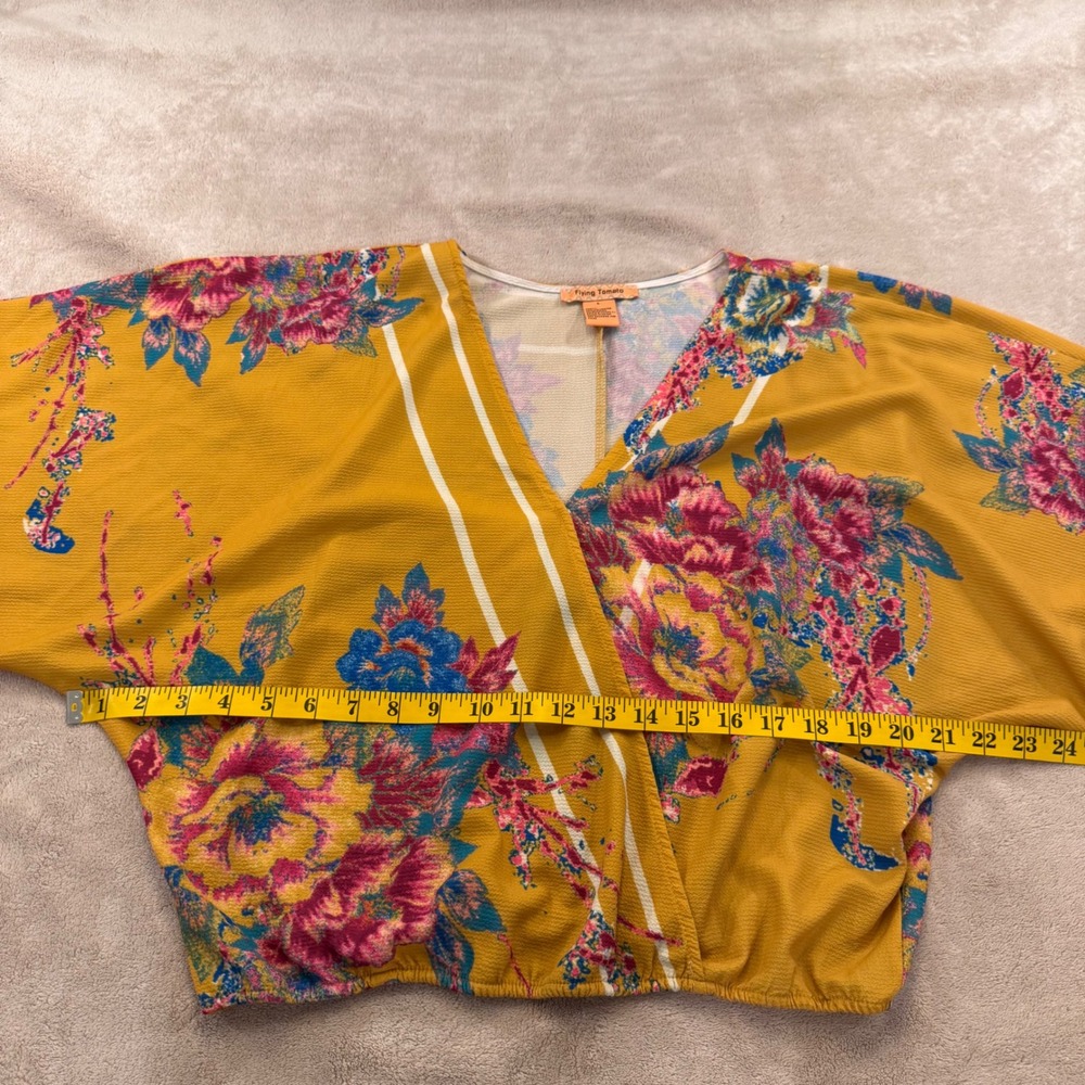 Flying Tomato Boho Floral Wrap Kimono Sleeve Crop Top Festival Summer Beach Sz L - Picture 10 of 13